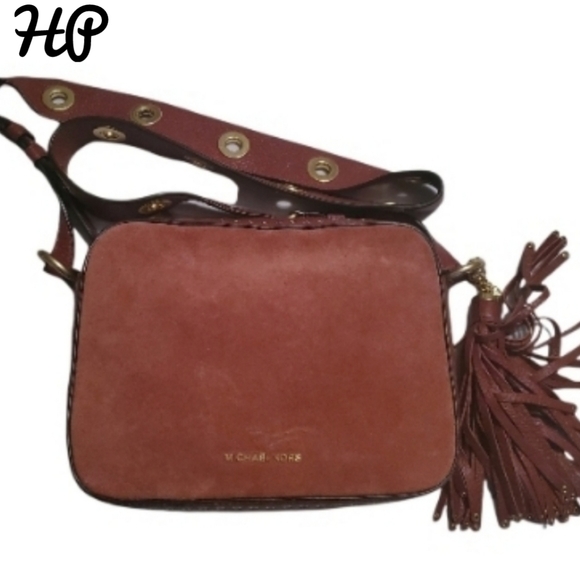 HP Michael Kors Large Brooklyn Suede Leather Crossbody Bag Purse Brick NWOT - Picture 1 of 10